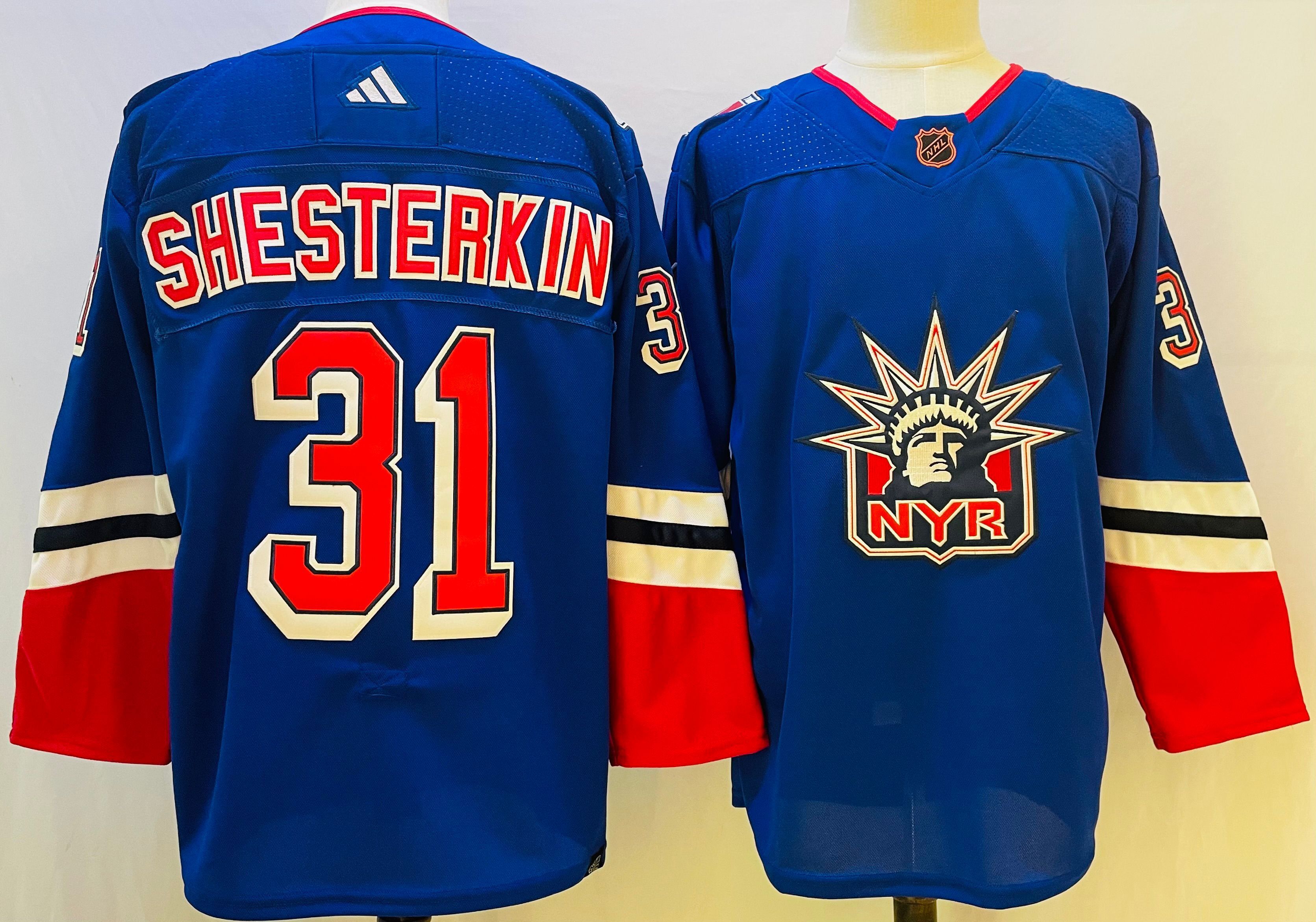 Men New York Rangers #31 Shesterkin Blue Throwback 2022 Adidas NHL Jerseys